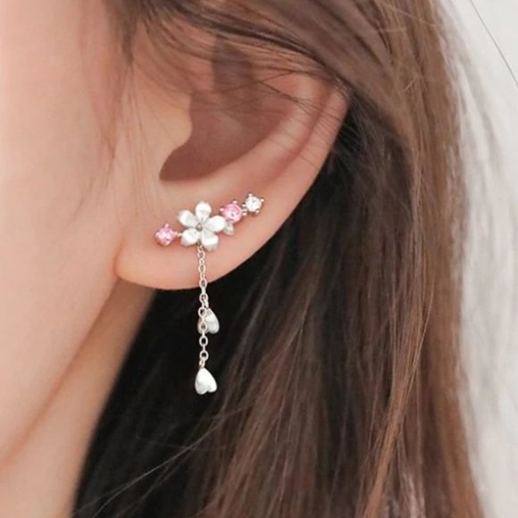 *NEW 925 Sterling Silver Diamond Flower Earrings Z - Picture 1 of 10